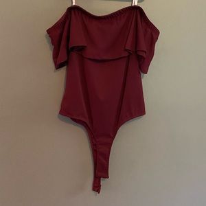 red guess strapless bodysuit